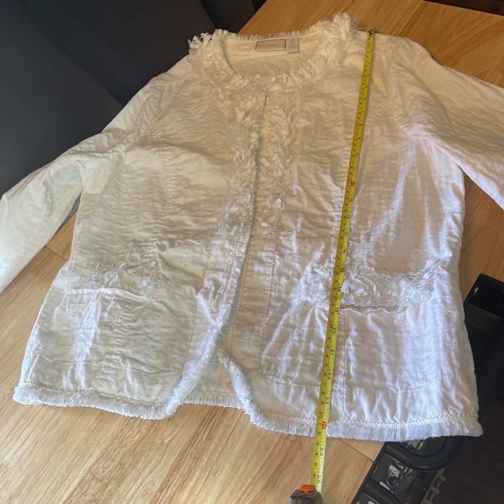 Chicos Womens White Quilted Open Front Jacket Ribbon Fringe Trim Size 3 XL - Picture 7 of 7